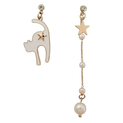 1 Pair Dancing with Stars White Cat Earrings - Belle Rose Nails