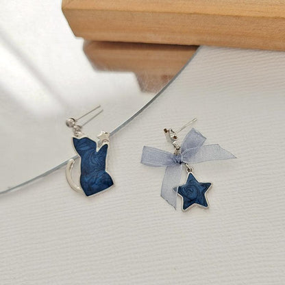 1 Pair Starry Night Cat with Stars Earrings - Belle Rose Nails