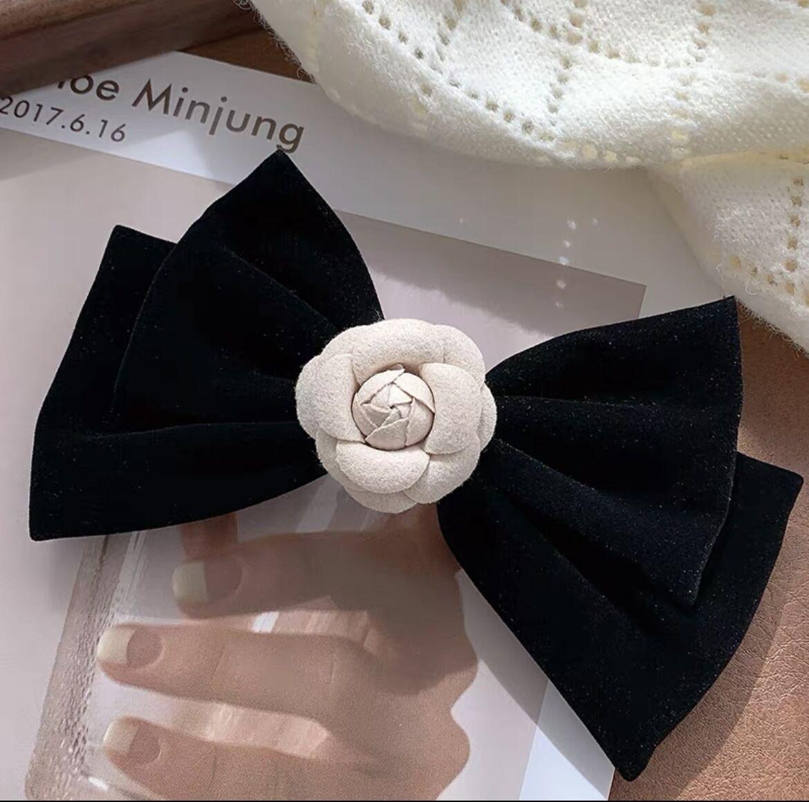 1 PCS Black Velvet Camellia Flower Hair Bow Bowtie Hair Clip - Belle Rose Nails