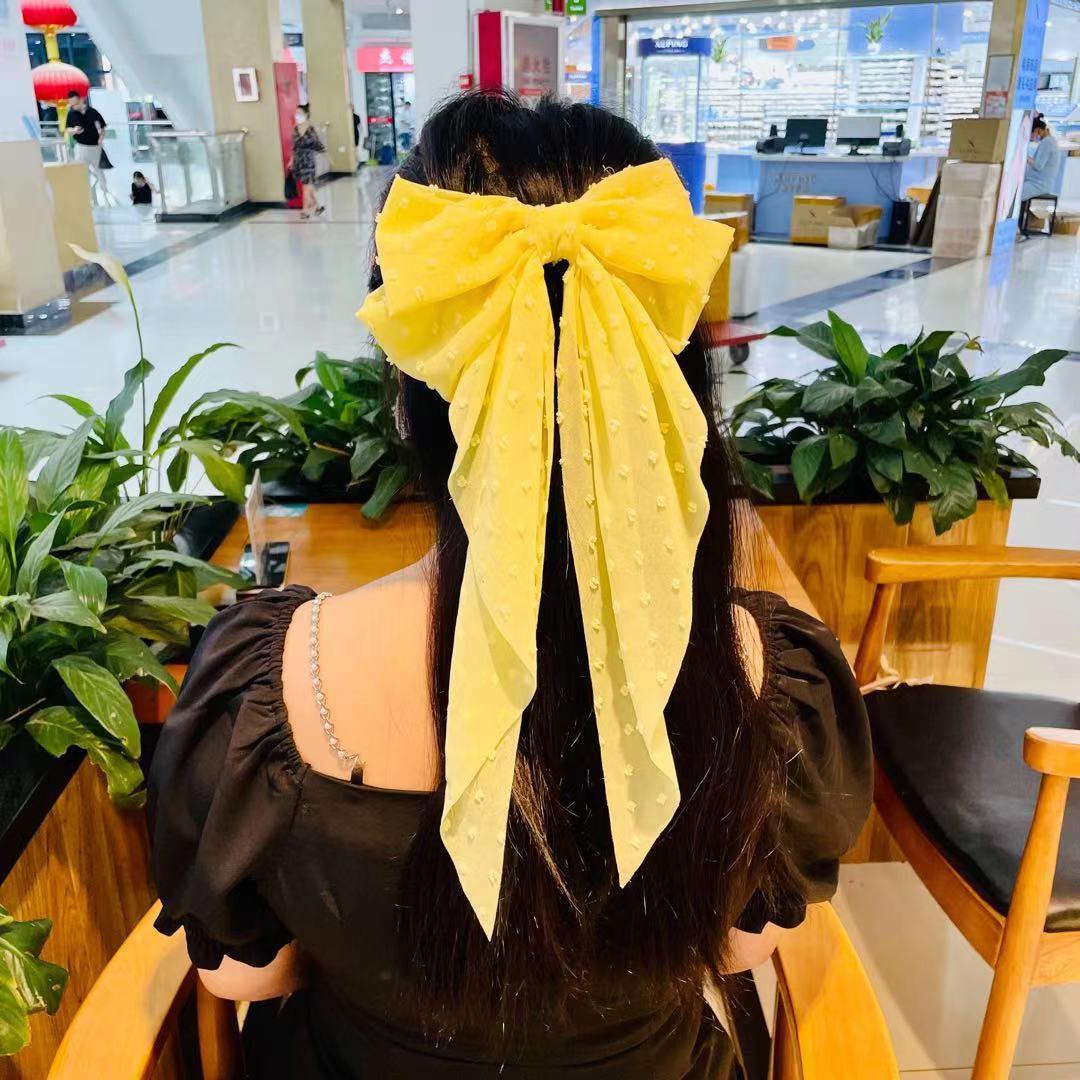 1 PCS Large Soft Chiffon Bowtie Hair Bow Clip-Cream White; Blue; Pink - Belle Rose Nails