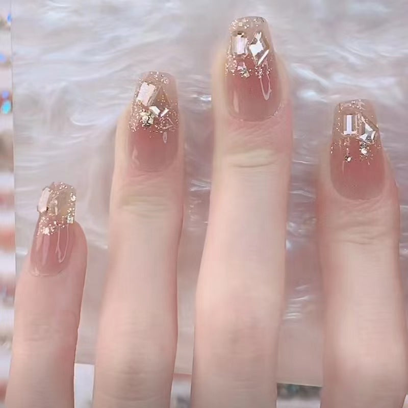 [Full Set GLITTERING] Sparkly Champagne Celebration Night Press On Nails (Short; Medium; Long) Short