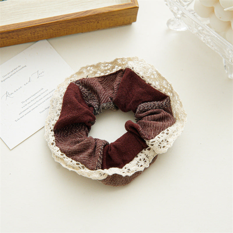 1 PCS Vintage Style Plaid Scrunchies Hair Tie