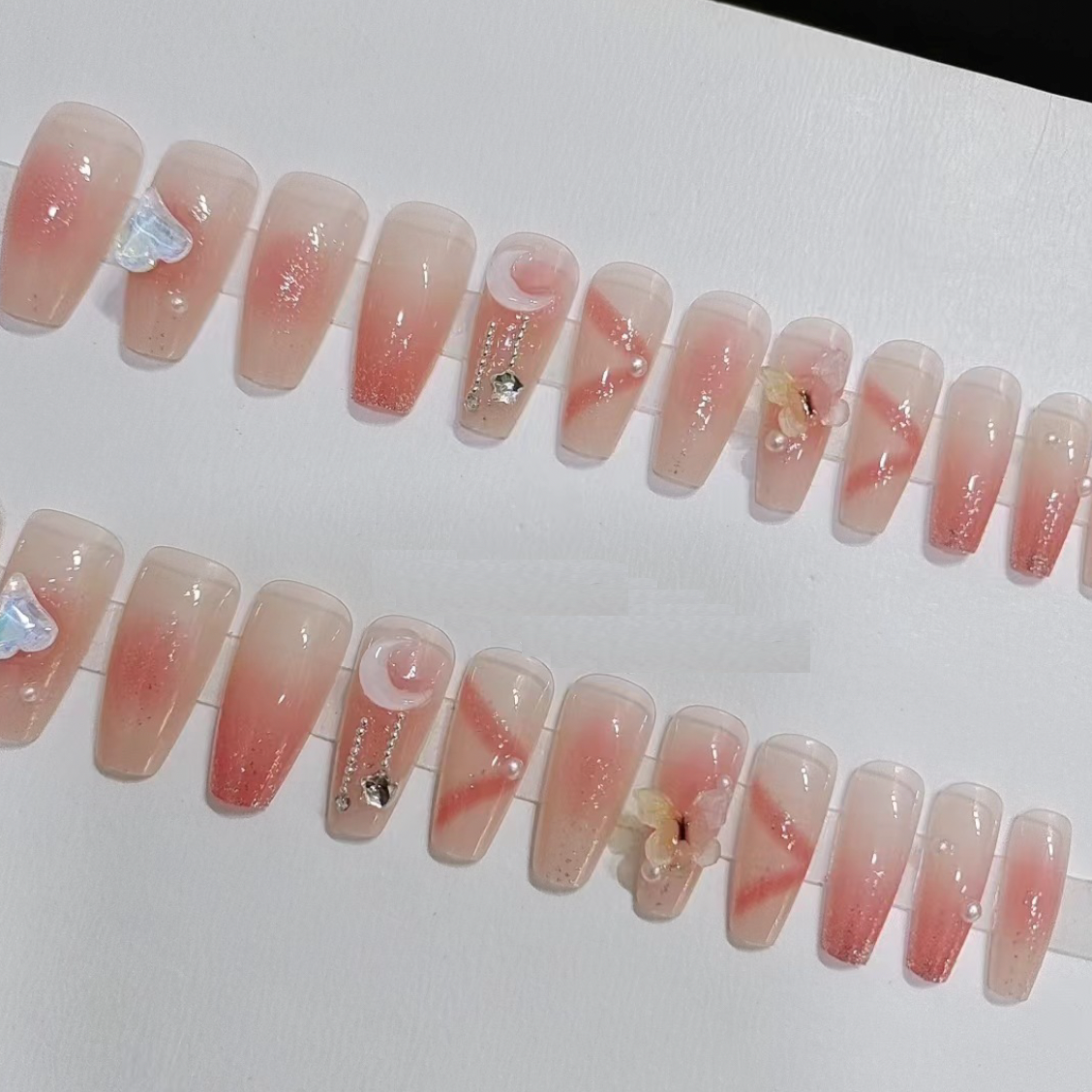 Moon Star Butterfly Fairy Long Press On Nails