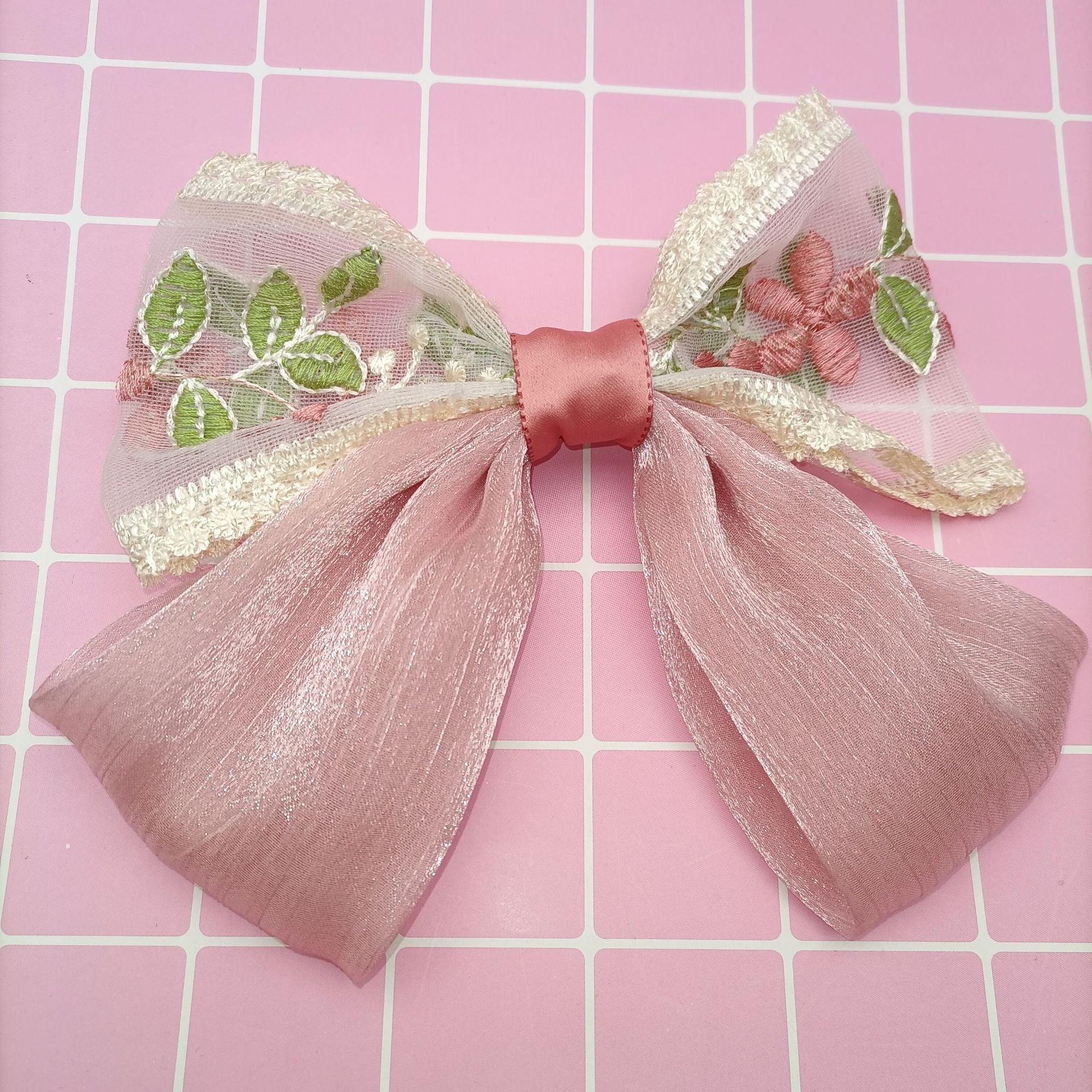 [AUTUMN SALE] 1 PCS Glittering Lace with Embroidery Flowers Hair Bow Hair Clip - Belle Rose Nails
