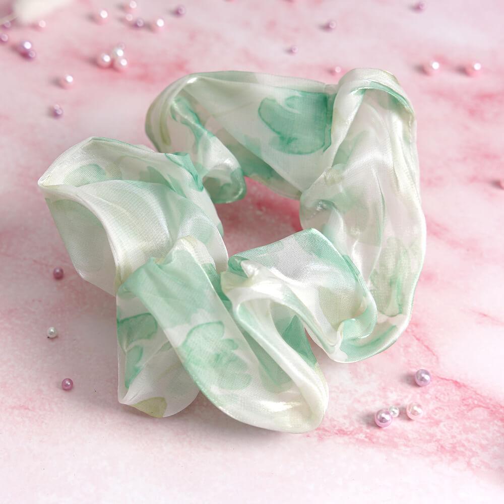 1 PCS Watercolor Sweet Floral Design Glittering Chiffon Scrunchie - Belle Rose Nails