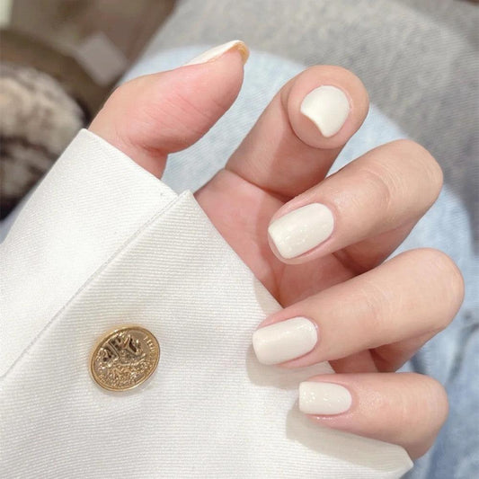 Beige White Pure Color Short Press-On Nails - Belle Rose Nails