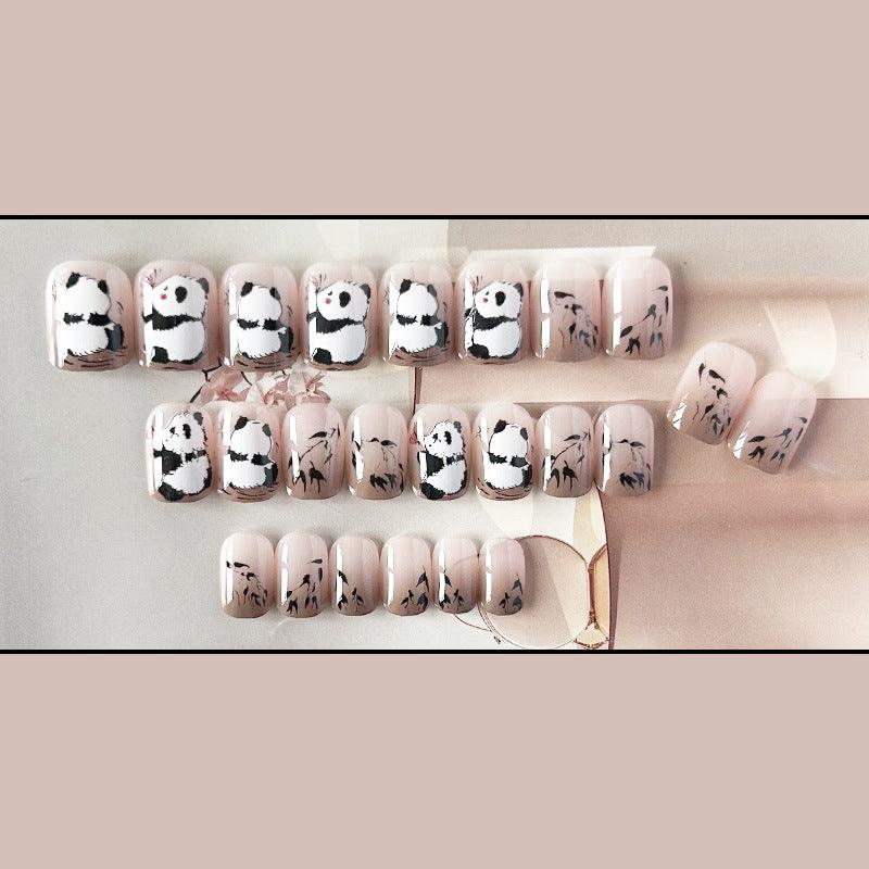 [AUTUMN SALE] Cute Fluffy Pandas Short Press On Nails - Belle Rose Nails