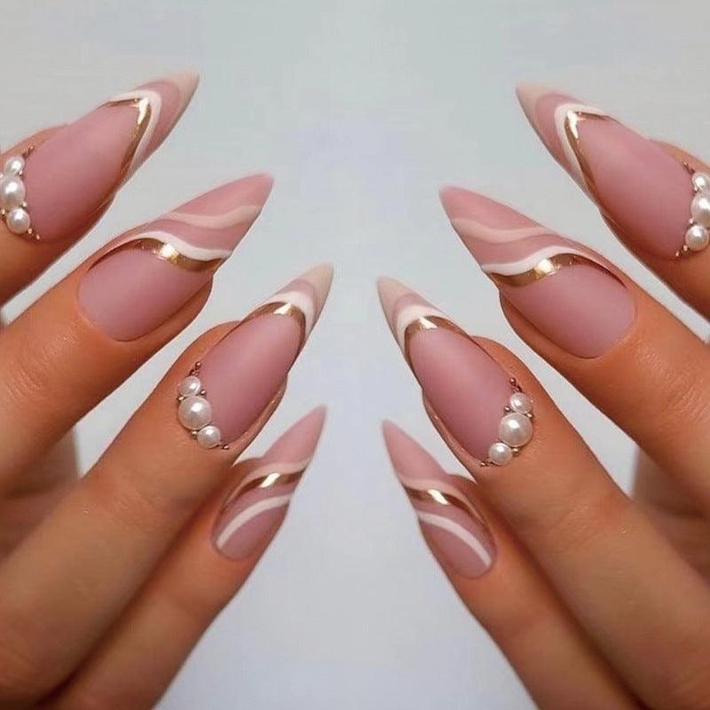 matte pink nails with design
