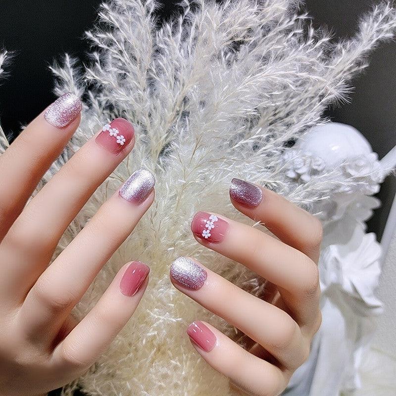 Glitter Pink Toe Nails Press On Nails – Belle Rose Nails