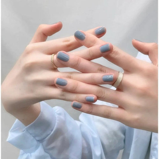 Pale Blue Pure Color Short Press-On Nails - Belle Rose Nails