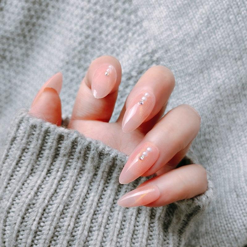 Pink Moonlight Cat Eye Glittering Medium Length Press-On Nails - Belle Rose Nails