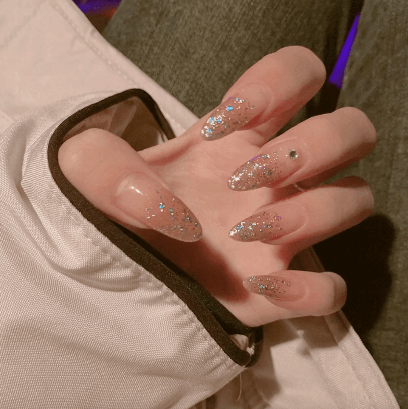 2024 SALE] Shining Glitter with Diamonds Long Almond Press On Nails – Belle  Rose Nails