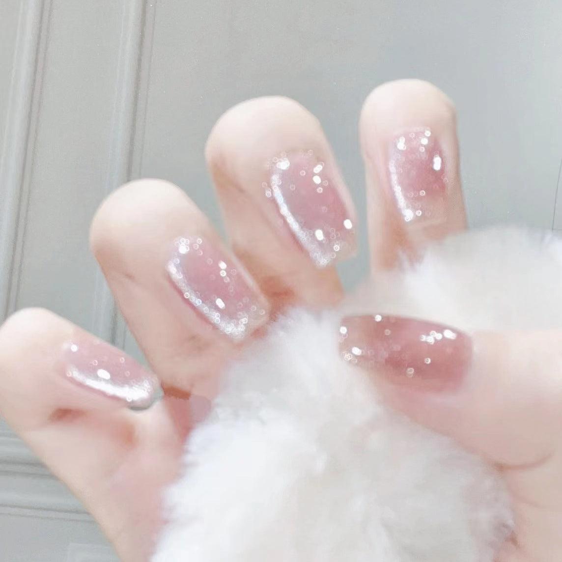 [FULL SET GLITTERING] Moonlight Glittering Neutral Pale Pink Medium Length Press On Nails - Belle Rose Nails