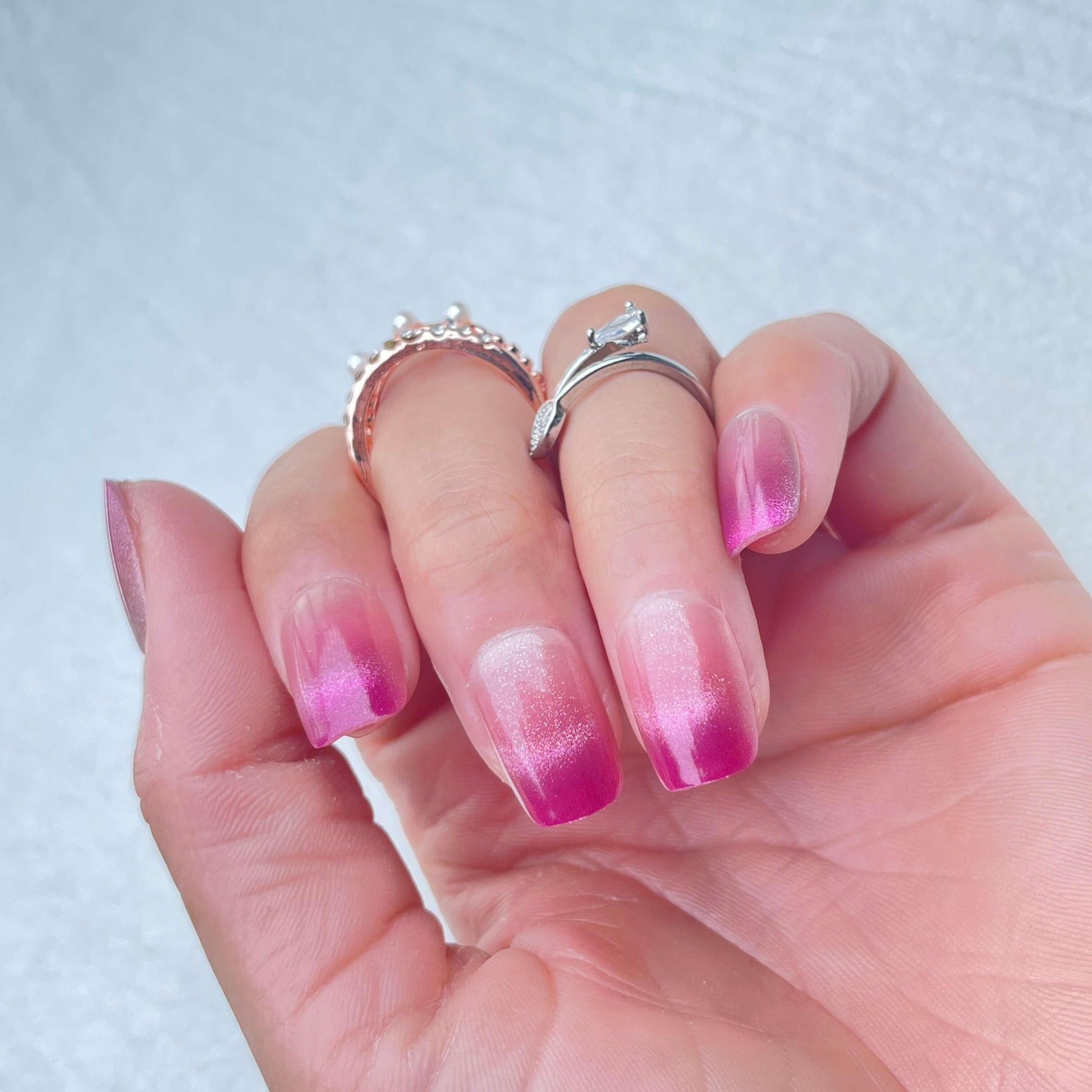 [FULL SET GLITTERING] Moonlight Glittering Princess Hot Pink French Style Medium Length Press On Nails - Belle Rose Nails