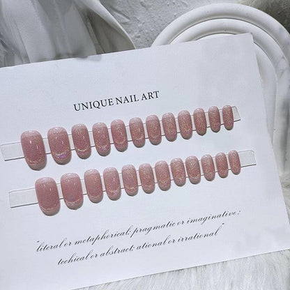 Moonlight Petal Pink Rainbow Glittering Medium Short Press On Nails - Belle Rose Nails
