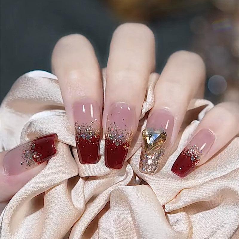 Burgundy and Gold Nails Press On 
