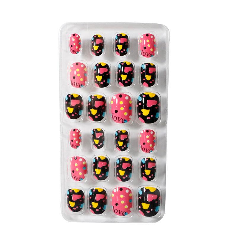 Happy Kids-Pink Brown Yellow Love and Hearts Kids Press-On Nails - Belle Rose Nails