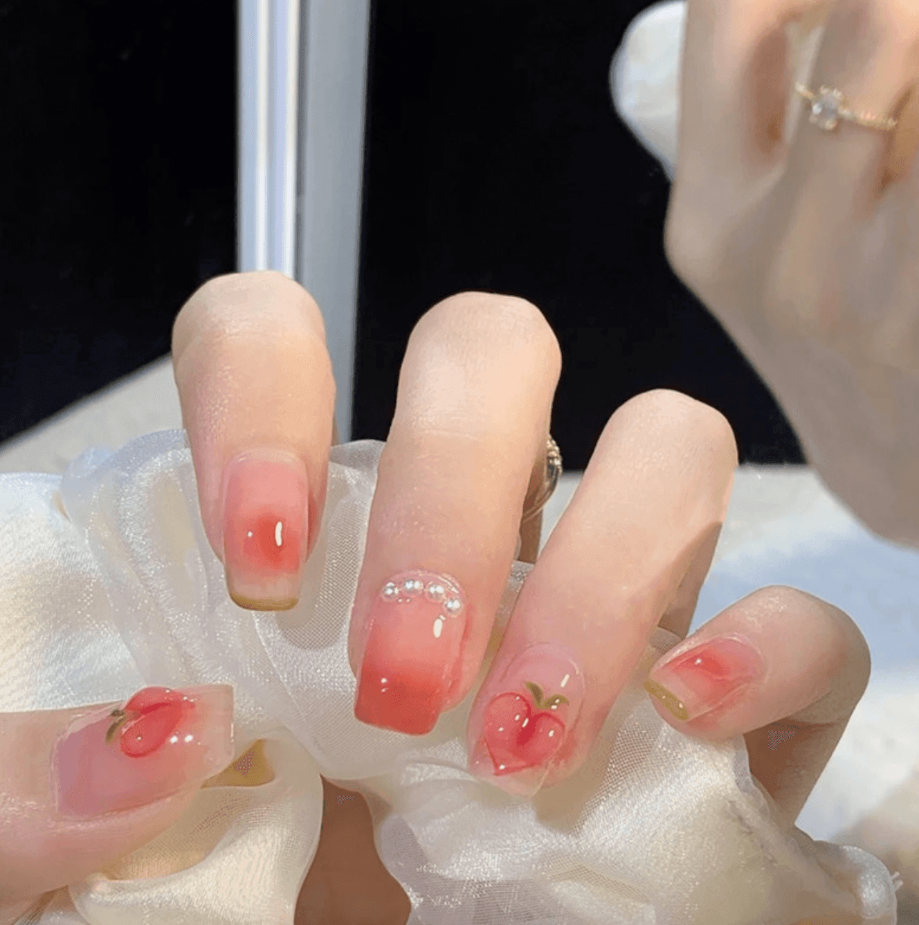 Peach Pink and Nude Ombre with Peach Decor Medium Press On Nails – Belle  Rose Nails