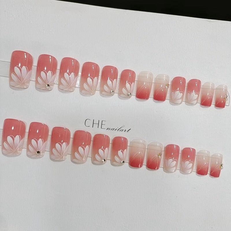 Petal Pink Ombre Sweet Blossom Flowers Medium Short Press On Nails - Belle Rose Nails