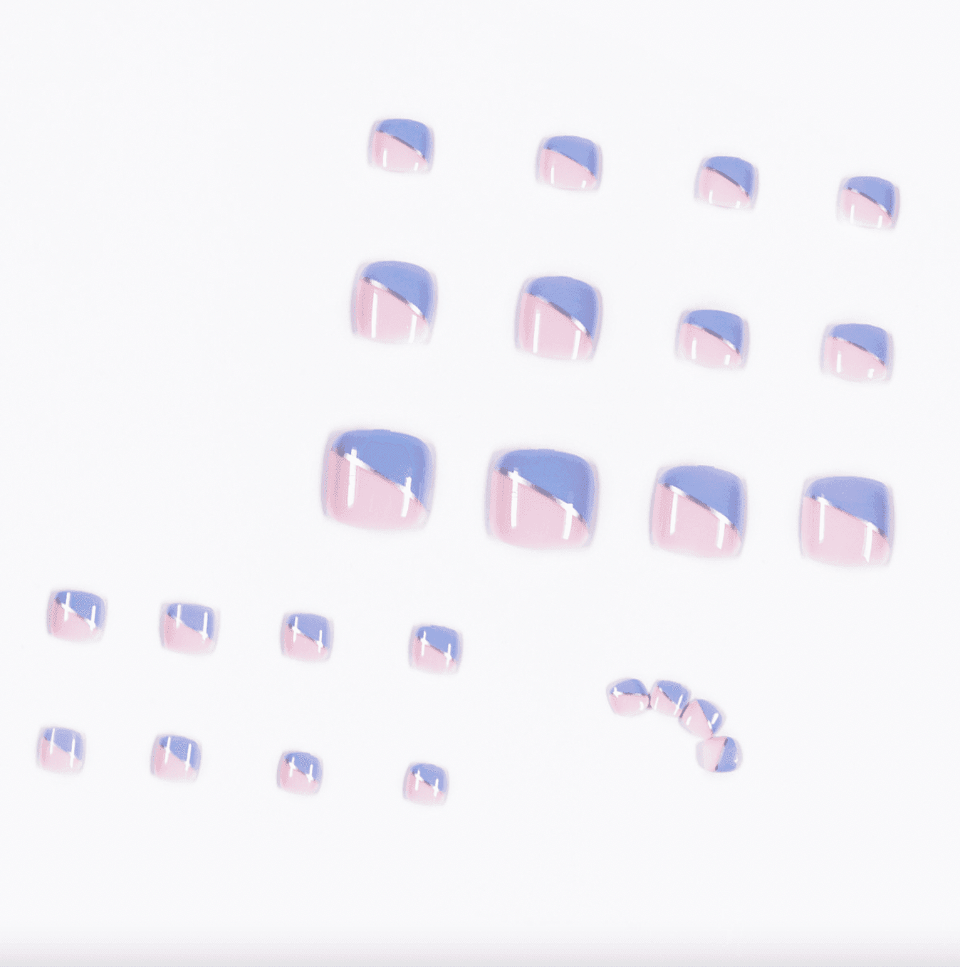 Pink And Purple Modern Collage With Silver Line Toe Nails Press On Nails - Belle Rose Nails