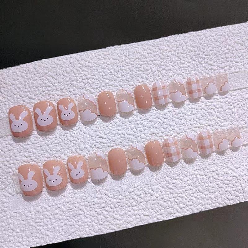 Sweet Cream Orange Bunny and Cloud Short Press-On Nails - Belle Rose Nails