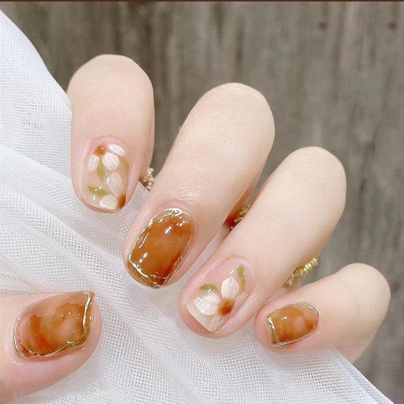 Brown Gold Flake Press on Nails 