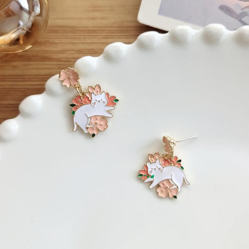 1 Pair Blossom Flowers Cat Earrings - Belle Rose Nails