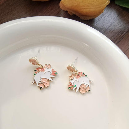 1 Pair Blossom Flowers Cat Earrings - Belle Rose Nails