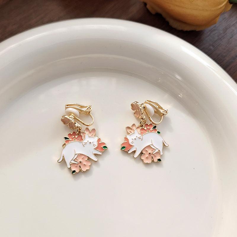 1 Pair Blossom Flowers Cat Earrings (Clippon Options Available) - Belle Rose Nails