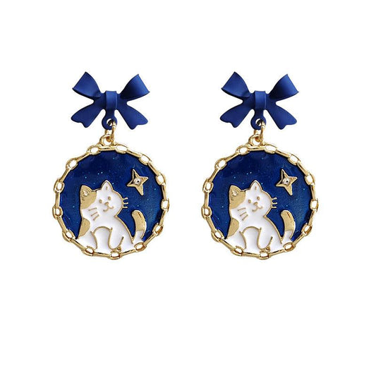 1 Pair Blue Sky Star Space Cat Earrings - Belle Rose Nails