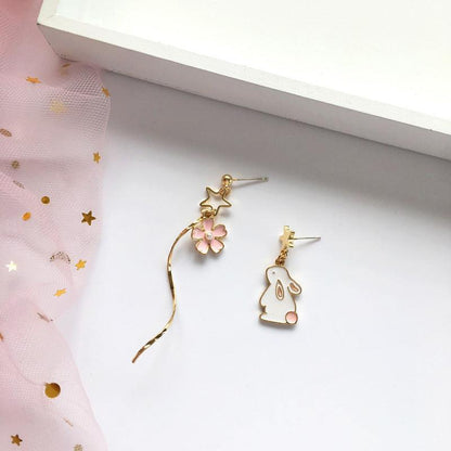 1 Pair Cherry Blossom Bunny Rabbit Earrings - Belle Rose Nails