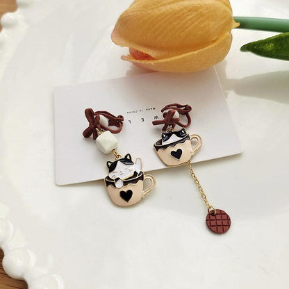 1 Pair Coffee with Cookie Cat Earrings (Clippons Option Available) - Belle Rose Nails
