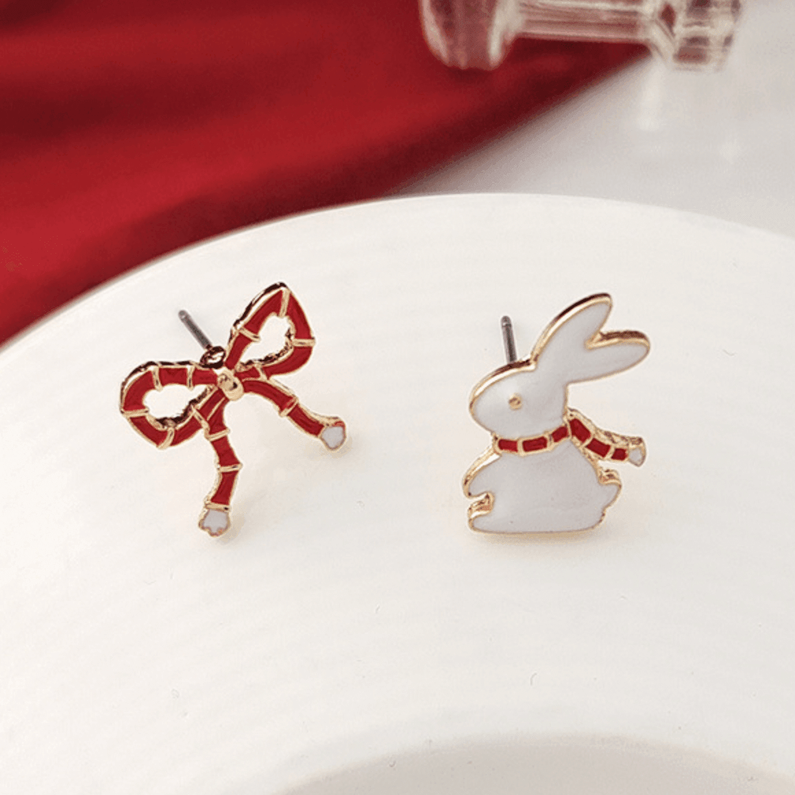 1 Pair Cute Bunny and Bowtie Ear Studs - Belle Rose Nails