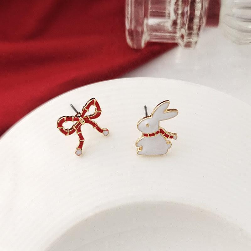 1 Pair Cute Bunny and Bowtie Ear Studs - Belle Rose Nails