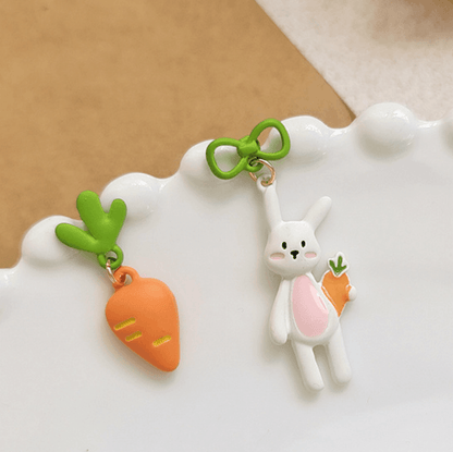 1 Pair Cute Bunny Rabbit and Carrot Earrings (Clippons Option Available) - Belle Rose Nails