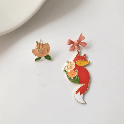 1 Pair Cute Fox with Flowers Earrings - Belle Rose Nails