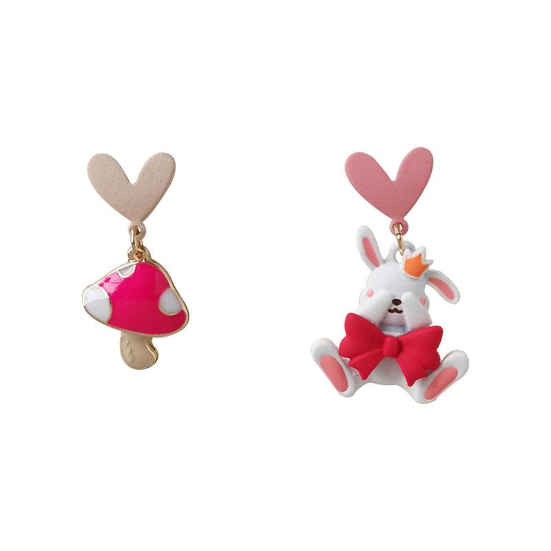 1 Pair Cute Mushroom and Hide and Seek Bunny Rabbit Earrings - Belle Rose Nails