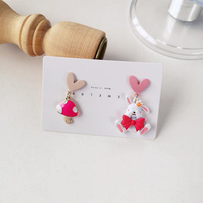 1 Pair Cute Mushroom and Hide and Seek Bunny Rabbit Earrings - Belle Rose Nails