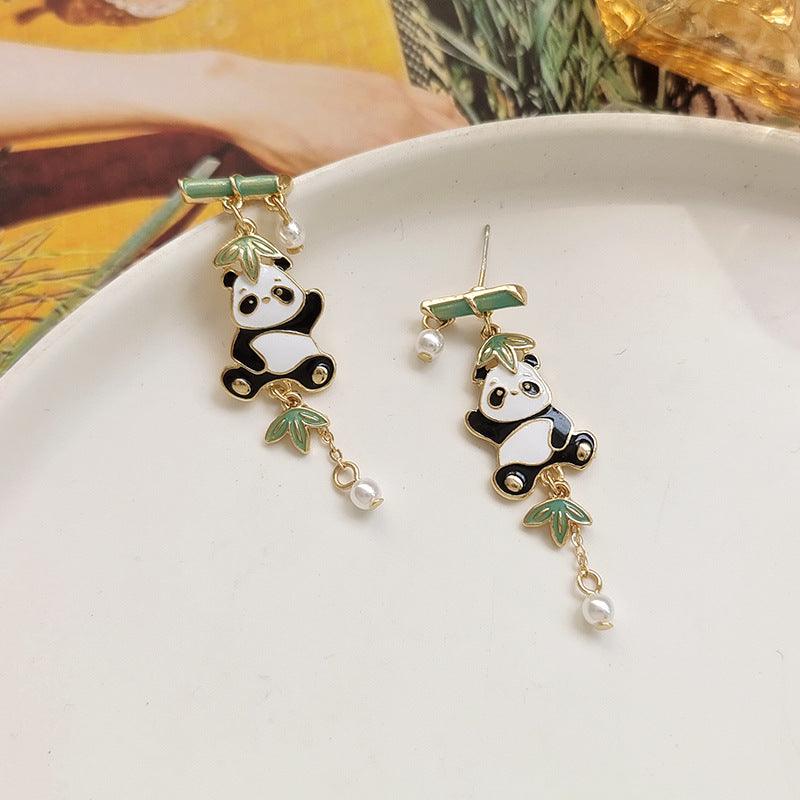 1 Pair Cute Panda and Bamboo Earrings - Belle Rose Nails