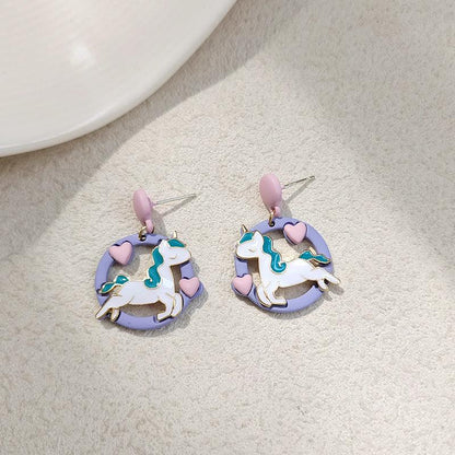 1 Pair Cute Pink and Purple Unicorn Earrings (Clippons Option Available) - Belle Rose Nails
