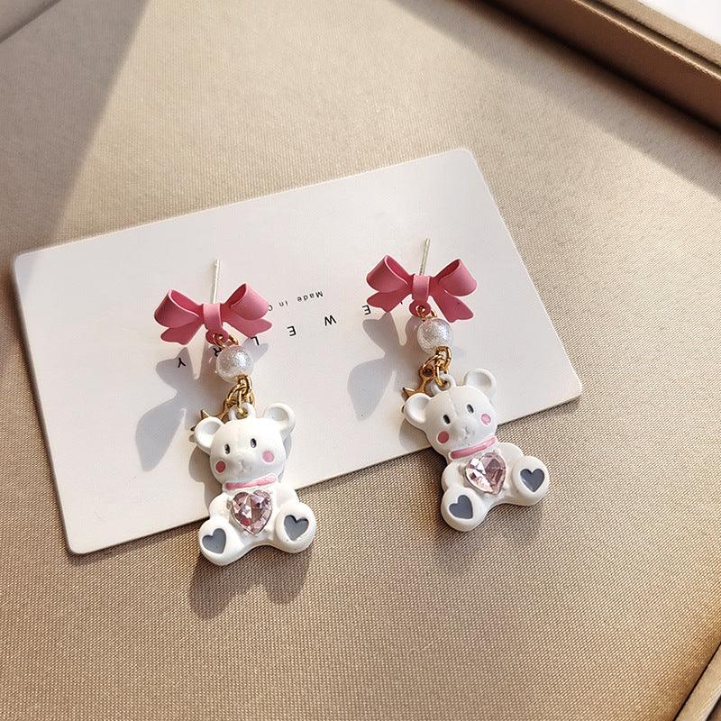 1 Pair Cute Pink Bowtie Bear Earrings - Belle Rose Nails