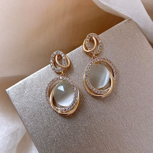 1 Pair Faux Diamonds Cat Eye Stone Earrings - Belle Rose Nails