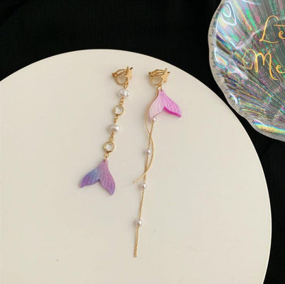 1 Pair Glittering Mermaid Tail Earrings (Clippons Option Available) - Belle Rose Nails