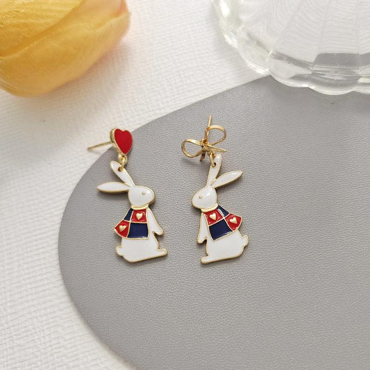 1 Pair Heart and Bowtie Bunny Rabbit Earrings - Belle Rose Nails