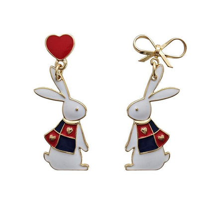 1 Pair Heart and Bowtie Bunny Rabbit Earrings - Belle Rose Nails