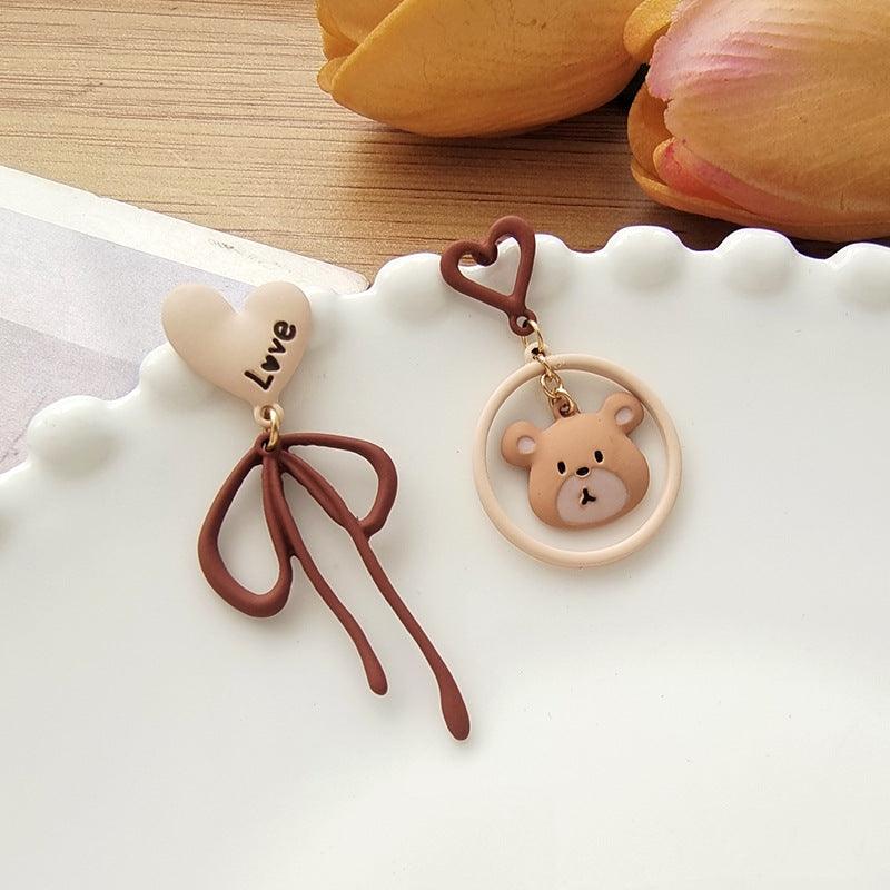 1 Pair Love and Heart Chocolate Bear Earrings (Clippons Options Available) - Belle Rose Nails