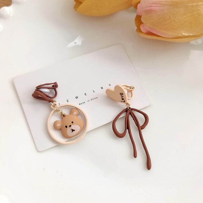 1 Pair Love and Heart Chocolate Bear Earrings (Clippons Options Available) - Belle Rose Nails