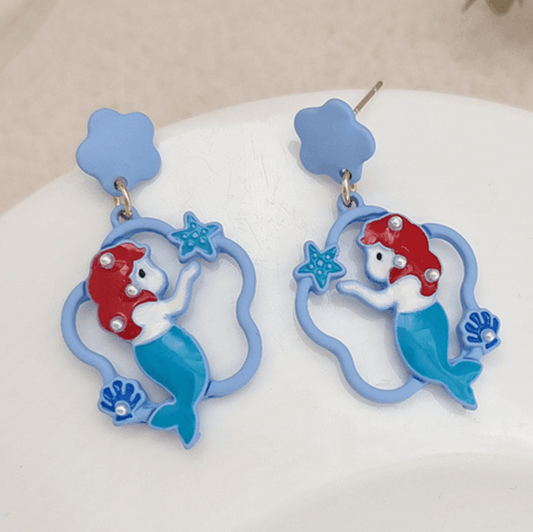 1 Pair Ocean Blue Mermaid Earrings (Clippons Option Available) - Belle Rose Nails