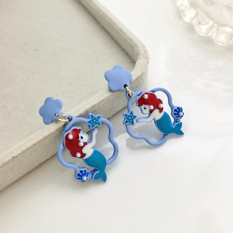 1 Pair Ocean Blue Mermaid Earrings (Clippons Option Available) - Belle Rose Nails