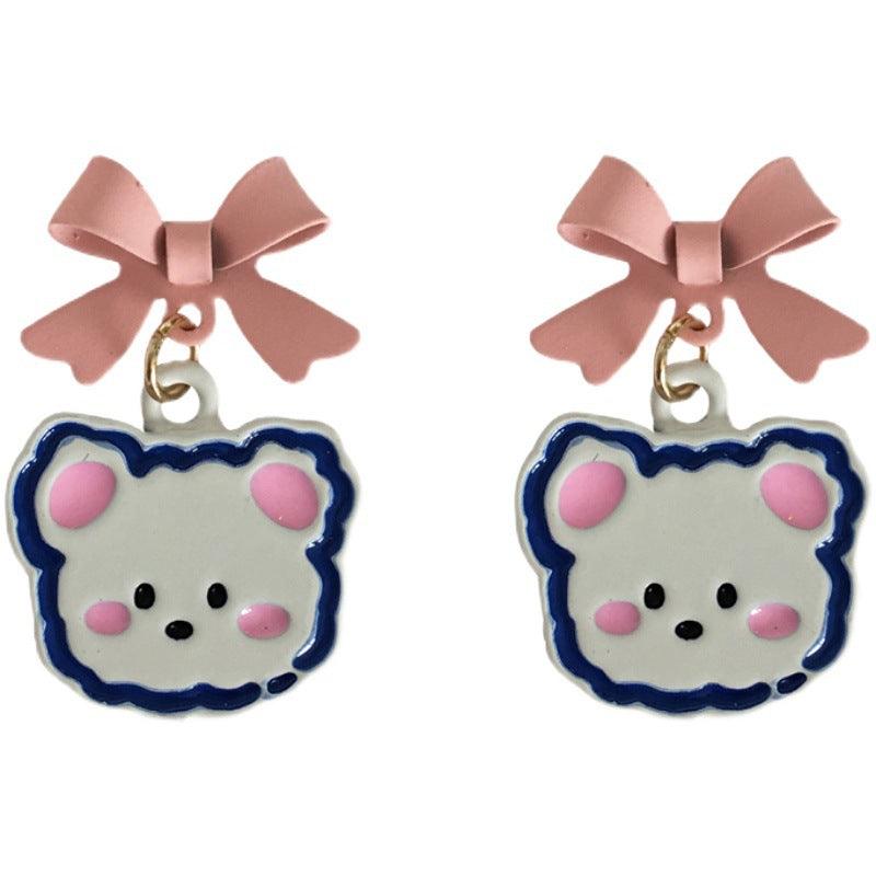 1 Pair Pink Bowtie Kawaii Bear Earrings - Belle Rose Nails